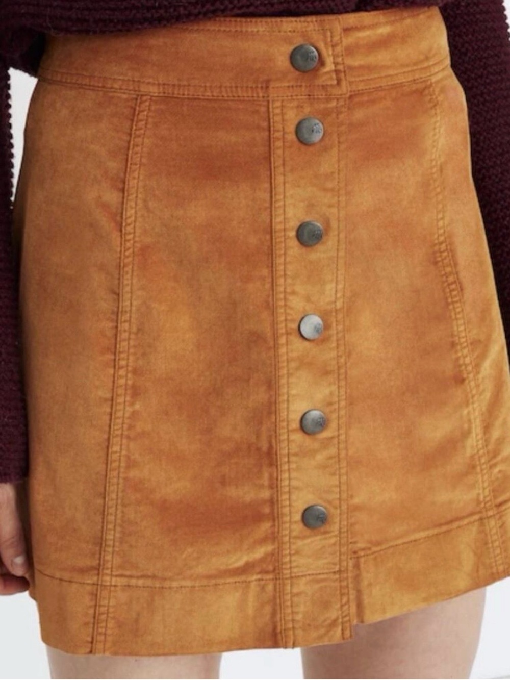 Madewell Velveteen A Line Mini Skirt Burnt Orange Snap Front Size 6 Fall Autumn